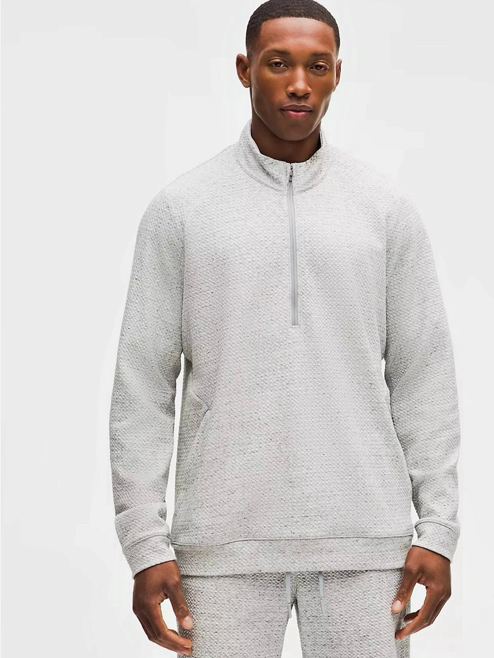 lululemon Ease the Day Half Zip Textured Tech Fleece 1/2 Pullover in Heathered M